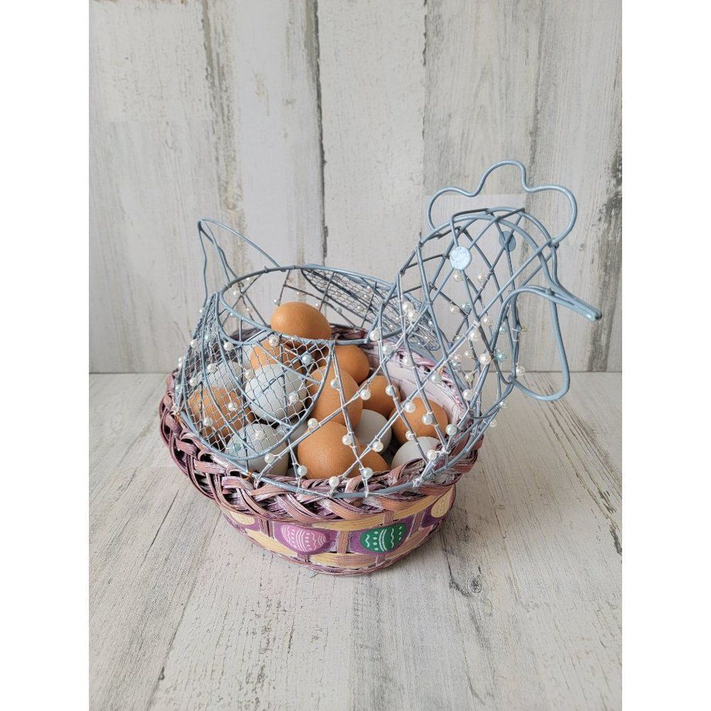 Chicken hen wire Easter basket egg Spring home decor set
